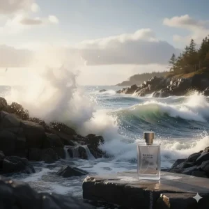 Artistic rendering of salty sea spray and aquatic notes found in the best fresh cologne for young men.