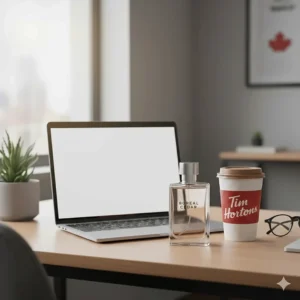 A minimalist illustration of a fresh cologne for young men, ideal for daily wear at a Canadian university or office.