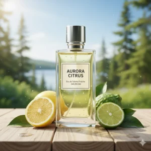 Vibrant citrus cologne under $50 CAD with sliced lemons and bergamot, ideal for a Canadian summer.