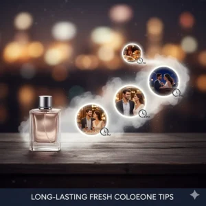 A graphic illustrating how to make a fresh cologne last through dinner and drinks on a date.
