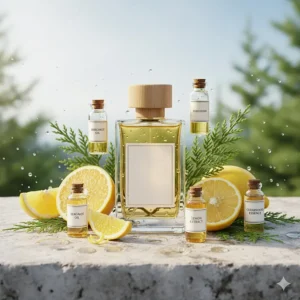 Visual breakdown of citrus cologne for men featuring fresh notes of bergamot, lemon zest, and Canadian cedarwood.