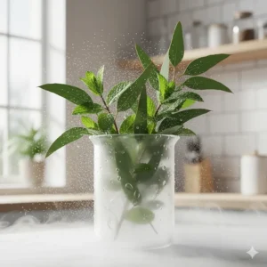 Illustration of a man in a light linen shirt walking through a Vancouver park, evoking a fresh spring scent.