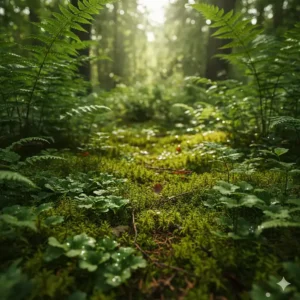 A lush green illustration of oakmoss and ferns, the heart of a classic fougère fragrance for the modern Canadian man.