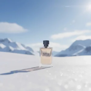 A crisp, clean fragrance bottle illustrating how to wear fresh cologne for young men during a Canadian winter.
