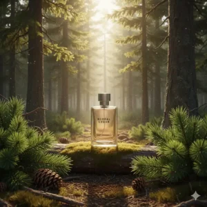 A fresh cologne for young men with earthy Canadian cedar and pine scents, shown in a forest illustration.