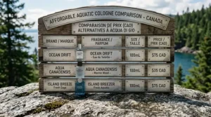 Detailed price comparison chart of affordable aquatic colognes and alternatives to Acqua di Gio shown in Canadian Dollars (CAD).