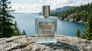 Close-up of a premium cologne bottle with bilingual English and French Eau de Toilette branding for the Canadian retail market.