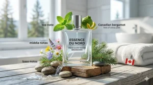 A visual guide to fresh cologne scent notes featuring Canadian peppermint, bergamot, and cedarwood.
