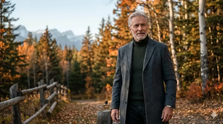 A high-detail, 4K photorealistic shot of luxury scented candles burning on a wooden dock with red Muskoka chairs and a Canadian lake sunset background for Victoria Day. woody cologne for older men