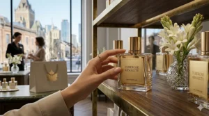 Shopping for the best tuberose perfume for special occasions in a luxury Canadian fragrance boutique.