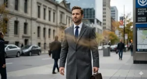 Illustration of Canadian cedar and sandalwood fragrance notes, showcasing the natural ingredients of a woody cologne for office environments.