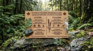 A comparison chart for Canadian shoppers explaining the difference between chypre cologne (earthy/mossy) and fougere (herbaceous/lavender).
