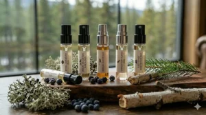 A fragrance sampling kit showcasing "bois" (wood) scents inspired by the Canadian Boreal forest.
