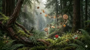 A man wearing a wool coat in a snowy Montreal street, showing a visible scent trail of the longest lasting woody cologne for winter.