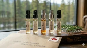 High-end oud and wood-based cologne samples available for fast shipping across Canada.