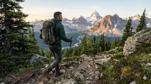 Alt text for image 4: Artistic illustration of a man in the Canadian wilderness, representing rugged woody scent profiles.