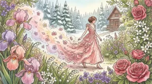 A woman in a cozy Canadian winter setting wearing a soft cashmere scarf, capturing the warm comfort of powdery floral perfumes on a cold day.