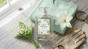 Visual step-by-step beauty guide showing how to layer scented body lotion with lily perfumes for women to create a long lasting floral fragrance.