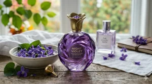 Modern purple bottle design reflecting the best violet scents.