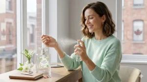 Eco friendly and cruelty free product display showcasing natural, organic lily perfumes for women adhering to clean Canadian beauty standards.