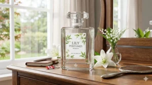 A stylish Canadian woman applying a refreshing floral scent, optimized for search terms like parfum de lys pour femme and lily perfumes for women.