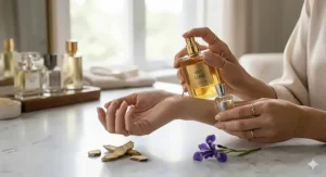 A visual guide illustrating the art of layering iris-based fragrances for a bespoke, long-lasting scent experience.