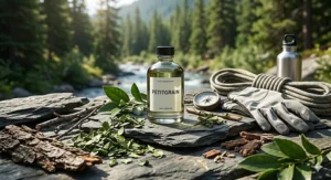 A fresh, energetic mood board for Petitgrain fragrance, showcasing its unisex, "green" appeal for active Canadian lifestyles.