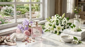 Close-up of delicate iris flower petals representing a soft, powdery floral fragrance profile.