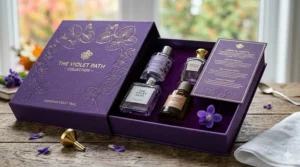 Elegant violet perfume gift set perfect for special occasions.