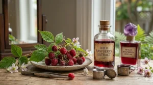 Artistic botanical drawing of wild raspberries used in luxury artisan perfumes.