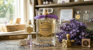 Lavender perfume gift set for women featuring luxury packaging. / Coffret cadeau de parfum lavande pour femmes avec emballage de luxe.