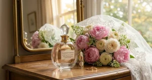 An elegant wedding fragrance display showcasing romantic options for brides looking for the best floral perfumes—meilleurs parfums floraux pour un mariage.