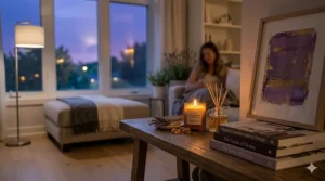 Modern interior decor with lavender and amber scent profile.