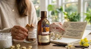 Longevity timeline illustration for beauty buyers comparing how the best caramel perfume transforms from a bright sweet top note to a deep vanilla-amber base over 8 hours.