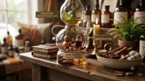 Cozy lifestyle illustration showing why a rich rum scented perfume is ideal for cold Canadian autumn and winter evenings.