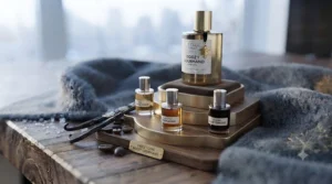 Step-by-step visual guide on layering a sweet amber scent with a boozy gourmand perfume for maximum longevity.