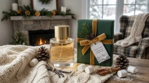 Elegant gift box containing a marshmallow gourmand perfume, the perfect Canadian holiday or birthday gift idea for fragrance lovers.