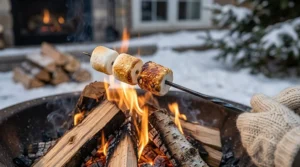 Toasted gooey marshmallows over a campfire, illustrating the sweet gourmand notes of a Canadian-inspired dessert fragrance.