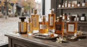 An elegant glass perfume bottle containing premium vanilla amber fragrance, a top-rated choice for Canadian women.