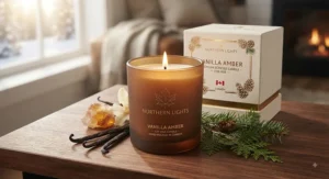 Premium vanilla amber scented candle, a perfect Canadian fragrance gift for her