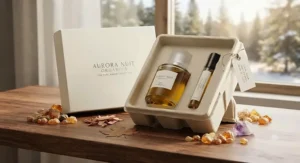 An eco-friendly powdery amber perfume gift set crafted with clean, cruelty-free ingredients for conscious Canadian consumers.