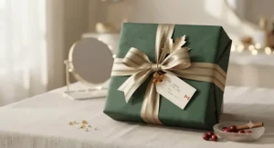 Elegantly wrapped soft amber perfume gift set ready for holiday gifting in Canada.