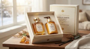 Vanilla amber body lotion and perfume duo set, an ideal Canadian gift for her
