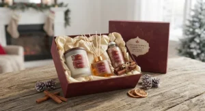 Complete cinnamon spice fragrance gift set arranged neatly, making a thoughtful Christmas gift in Canada