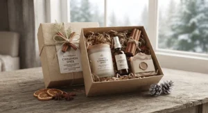 Eco-friendly cinnamon spice fragrance gift set in sustainable packaging for conscious Canadian shoppers