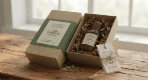 Sustainable and recyclable packaging for a conscious Canadian unisex cardamom fragrance brand.