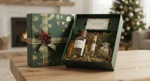 An elegant unisex cardamom fragrance gift set beautifully packaged for Canadian holiday gift-giving.