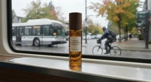 A compact travel-size bottle of fresh unisex cardamom fragrance ideal for everyday Canadian commuting.